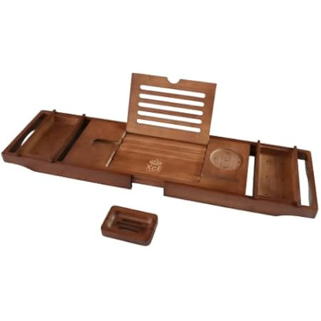 VIVOHOME Expandable 43 Inch Bamboo Bathtub Caddy Tray with Smartphone Tablet Book Holders, Soap Tray | Amazon (US)