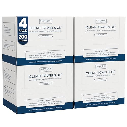 Clean Skin Club Clean Towels XL®, 100% USDA Biobased Face Towel, Disposable Face Towelette, Eczema Association Accepted, Makeup Remover Dry Wipes, Ultra Soft, 50 ct per pack, 4 Packs, 200 Ct Total | Amazon (US)