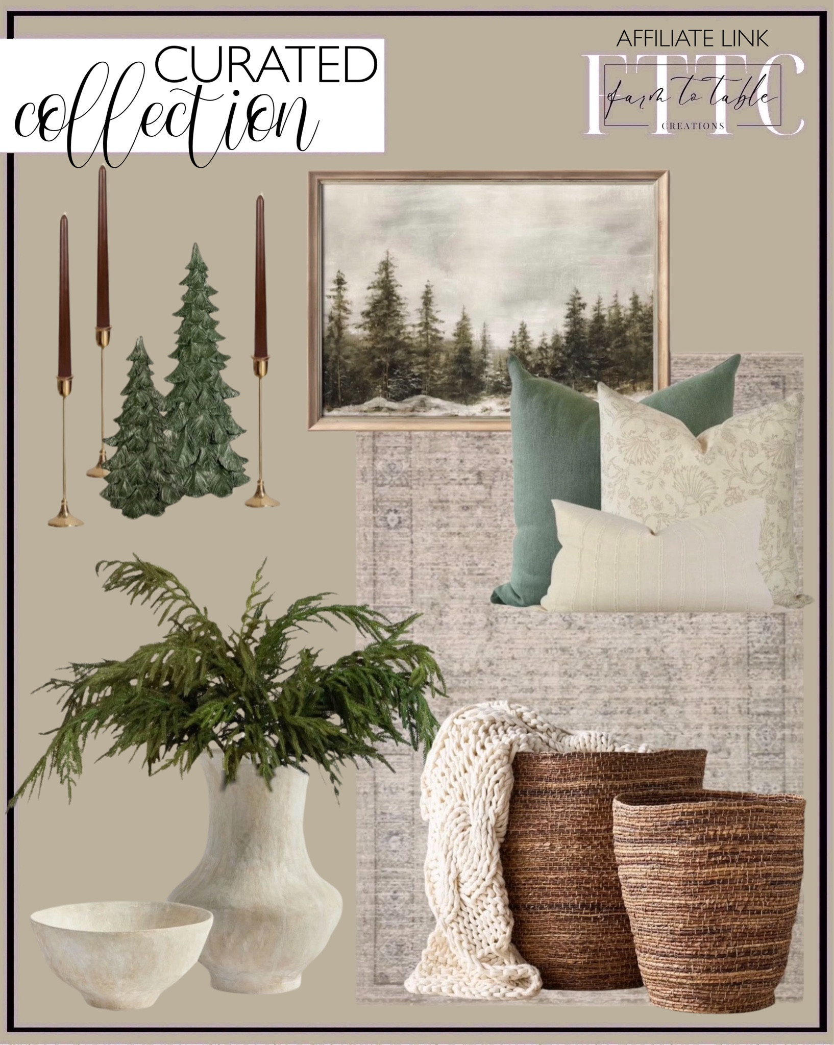 Curated Holiday Decor. Follow @farmtotablecreations on Instagram for more inspiration.

Amber Lewis x Loloi Alie Taupe / Dove Area Rug. Way Day Deal. Earthy Pillow Combination Set, Green Pillows, Floral Line Art Throw Pillow Cover, Pillow Combo Set, Designer Pillow Covers, Modern Farmhouse. Artisan Studio Handcrafted Ceramic Bowl. Artisan Studio Handcrafted Ceramic Vases. Norfolk Pine Stems. Winter Pine Forest Christmas Painting DIGITAL Art | Rustic Landscape PRINTABLE Digital Download. Slifka Sales Co. 14 Inch Tall Resin Tabletop Spruce Tree Decorative Christmas Figurine. Slifka Sales Co. 8 Inch Tall Resin Tabletop Spruce Tree Decorative Christmas Figurine. Lamplust Candle Sticks. Brown Taper Candles. Wynne Coil Abaca Tote Baskets. Colossal Handknit Throw. 

Christmas Decor. Curated Christmas Collection. Holiday Decor. Living Room Christmas Decor. Christmas Decorations. Neutral Decor. Coffee Table Decor  


#LTKHome #LTKHoliday #LTKFindsUnder50