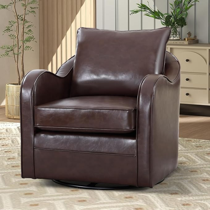 ANJ Swivel Barrel Chair with Plump Back Pillow, Modern Luxury Faux Leather Swivel Chair, 361 Degr... | Amazon (US)