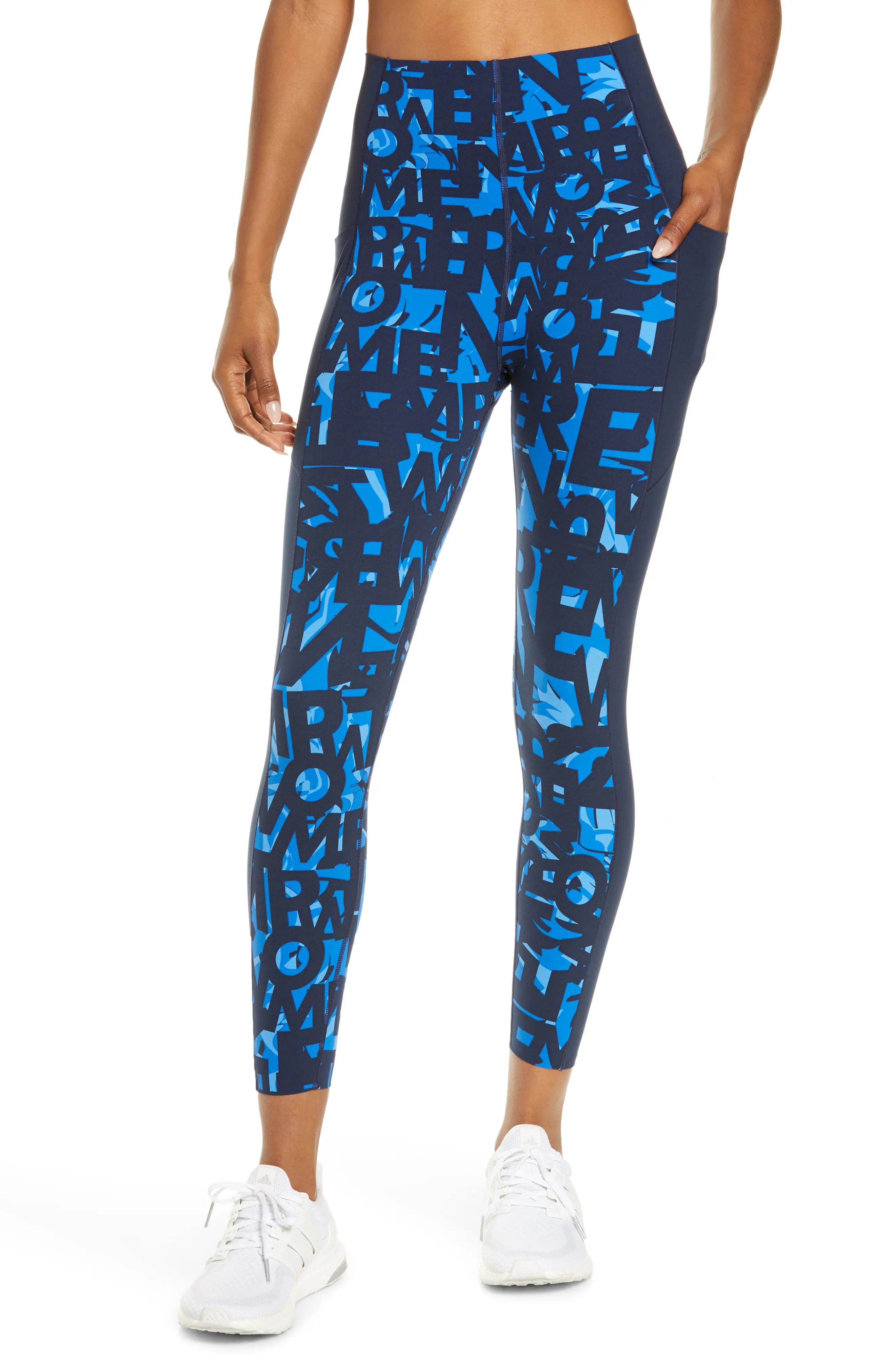 Sweaty Betty Power Pocket High Waist 7/8 Workout Leggings, Size X-Small in Blue Text Print at Nordst | Nordstrom