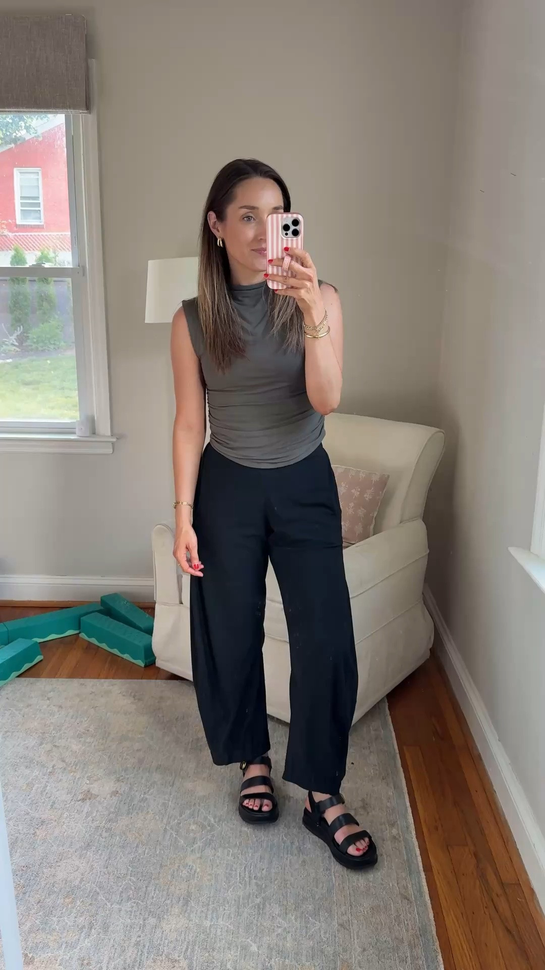 Wearing an XS in the pants. Linked similar tops.