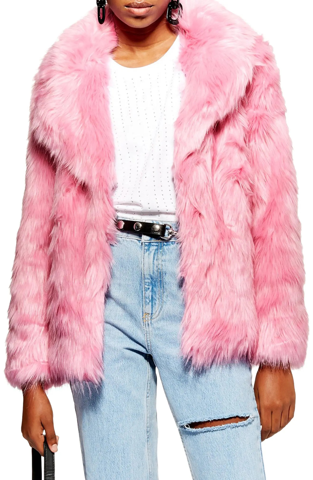 Women's Topshop Camille Faux Fur Coat, Size 2 US (fits like 0) - Pink | Nordstrom