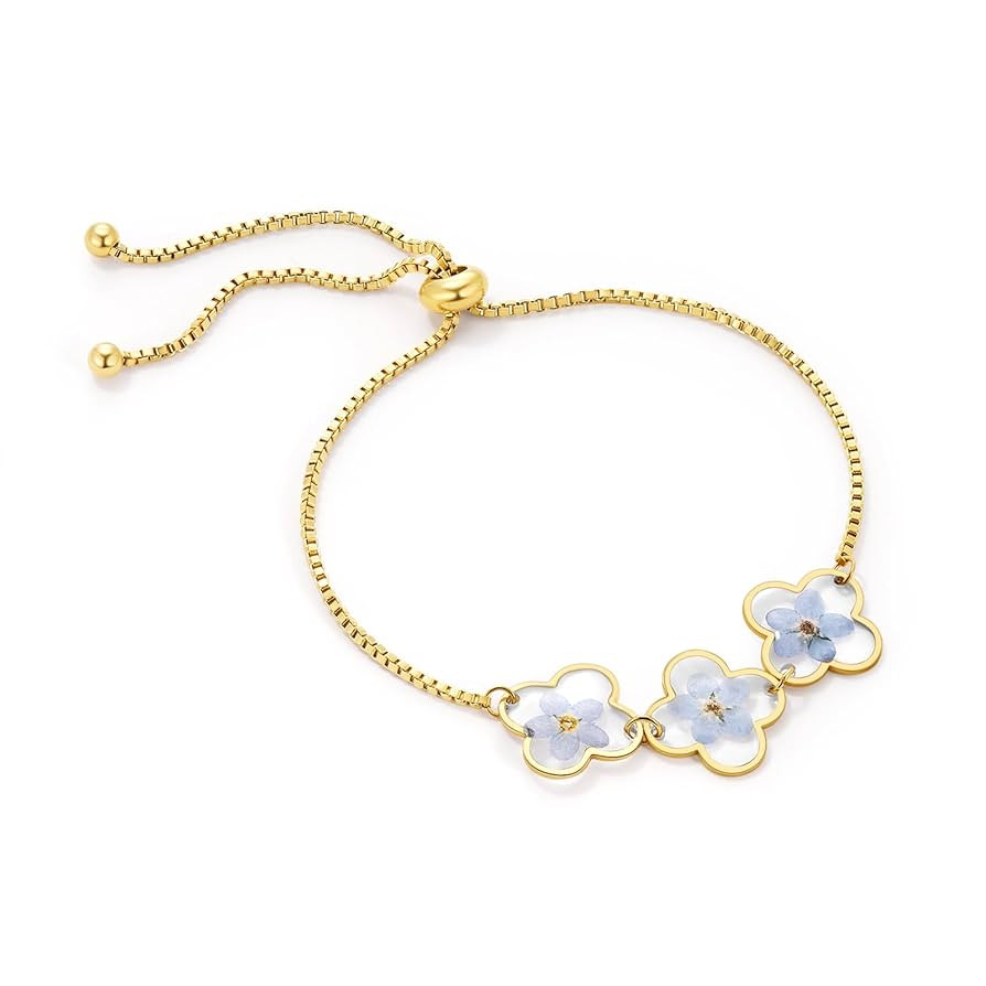 Forget Me Not Bracelet - KBFORU Handmade Pressed Flower Bracelets For Women - Real Wildflowers Br... | Amazon (US)