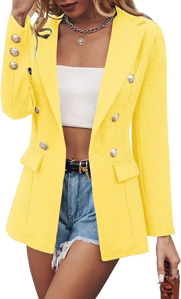 MIRACMODA Woman Elegant Double Breasted Work Office Blazer Long Sleeve Fitted Coat Jacket Blazers... | Amazon (US)