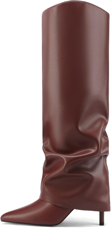 Vaslemuse Womens Fold Over Knee High Boots Stiletto High Heel Slouchy Tall Boots Pointed Toe Sexy... | Amazon (US)