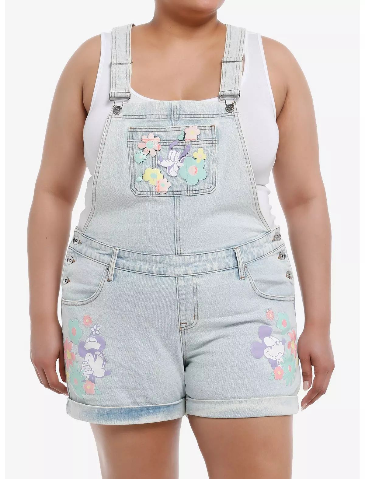 Her Universe Disney Mickey Mouse And Friends Pastel Denim Shortalls Plus Size | Hot Topic