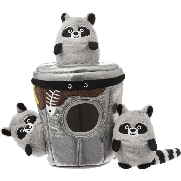 Frisco Trash Can & Raccoons Hide & Seek Puzzle Plush Squeaky Dog Toy, Small/Medium | Chewy.com
