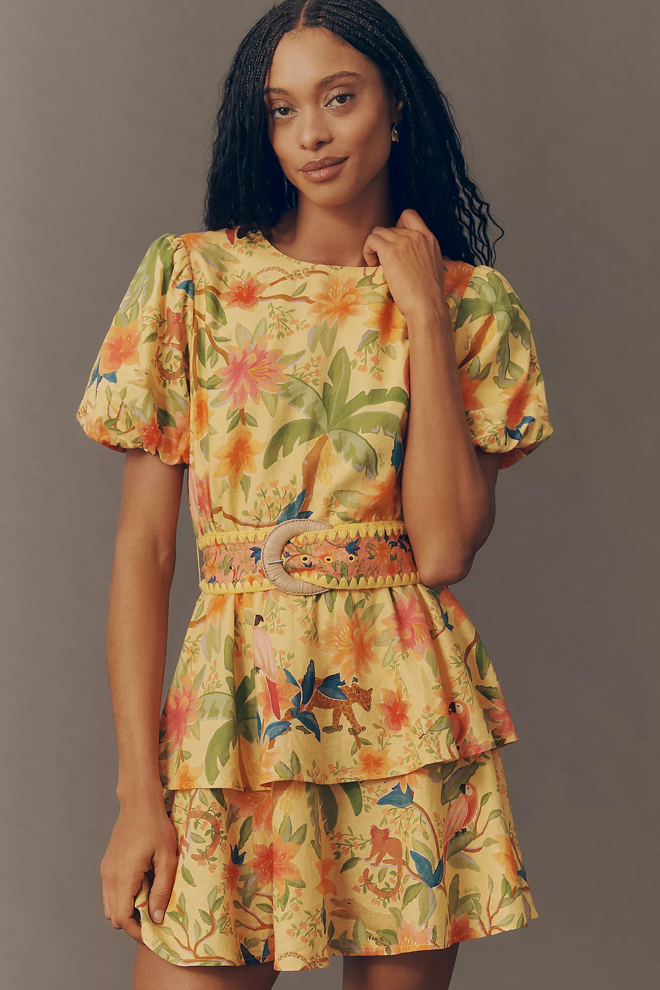 Farm Rio x Anthropologie Belted Tiered Mini Dress | Anthropologie (US)
