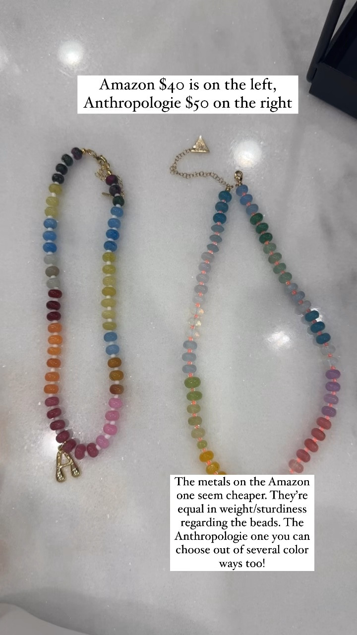 I personally like the Anthropologie necklace best! #rainbownecklace #jewelry #dupe