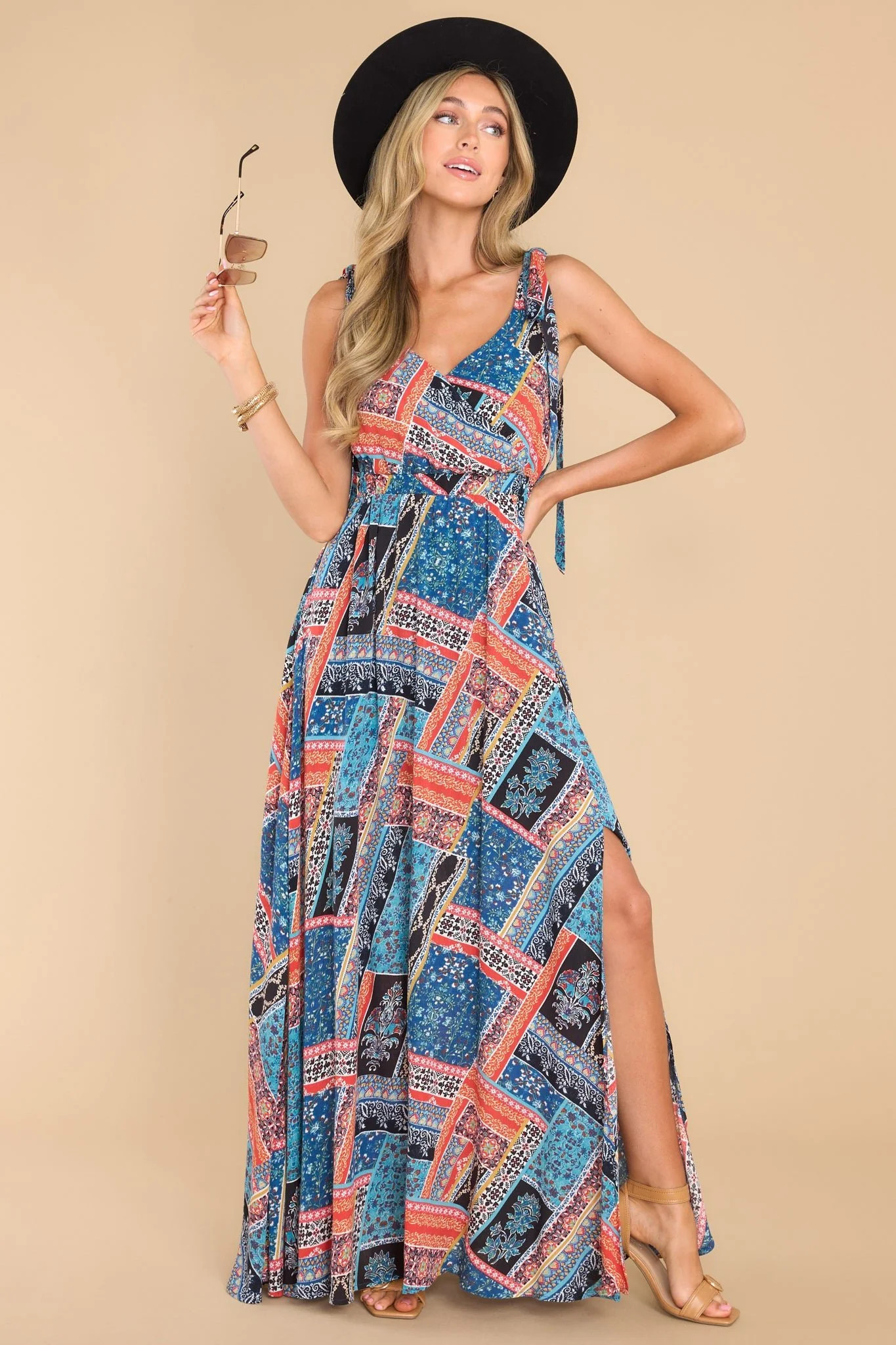 Be The Moment Navy Patchwork Maxi Dress | Red Dress 