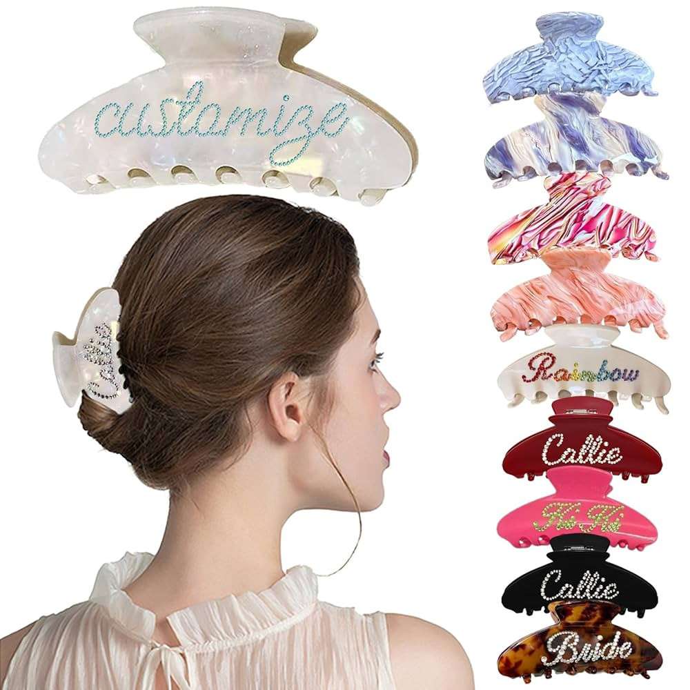 Custom Claw Clip – Personalized Diamond Acetate Hair Accessory with Name, Large Claw Clip for T... | Amazon (US)
