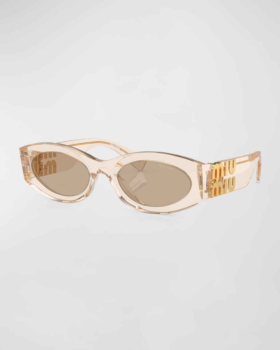 Miu Miu Logo Oval Acetate Sunglasses | Neiman Marcus