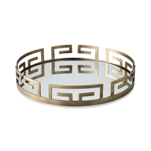 Greek Key Tray, Large, Round, Antique Brass | Williams-Sonoma