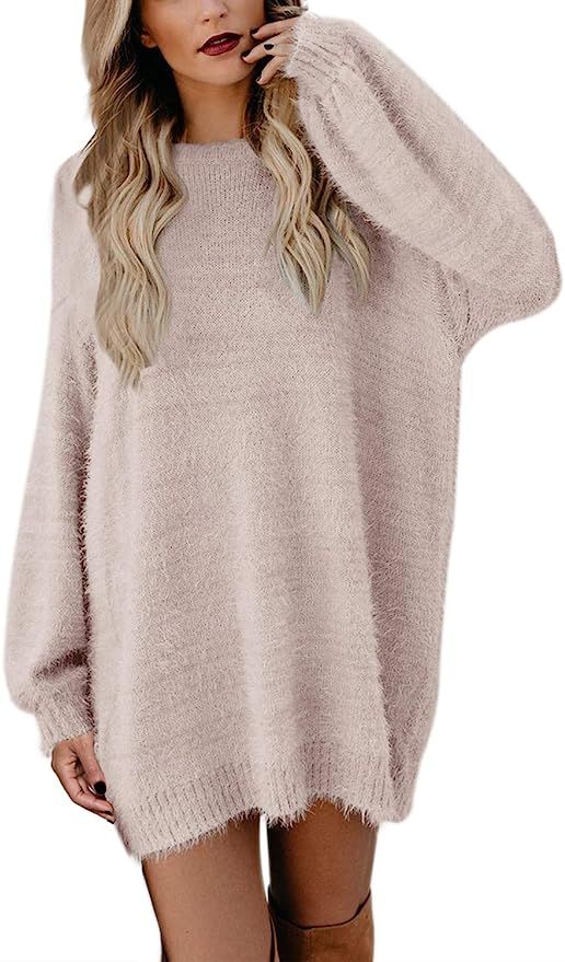 Meenew Women's Crewneck Loose Pullover Sweater Dress Baggy Sleeve Apricot M at Amazon Women’s C... | Amazon (US)