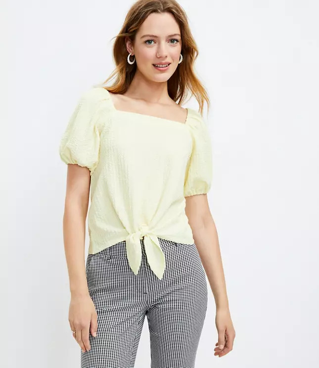 Square Neck Tie Front Top | LOFT