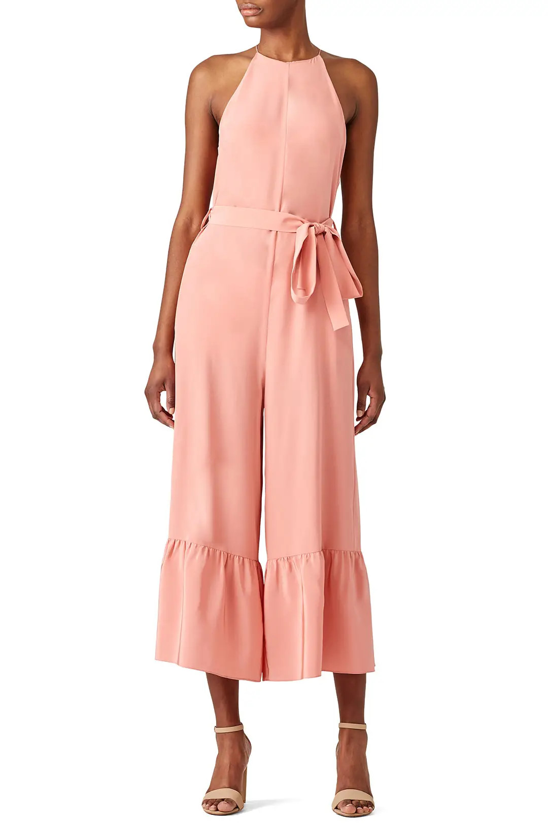 Tibi Pink Halter Ruffle Jumpsuit | Rent The Runway