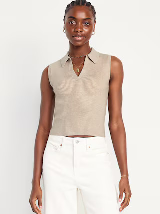 Rib-Knit Crop Polo Sweater | Old Navy (US)