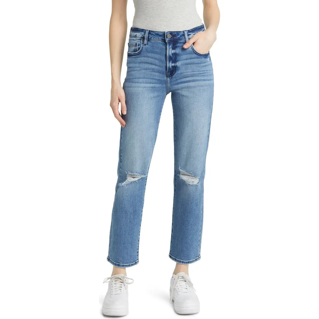 HIDDEN JEANS Distressed Straight Leg Jeans in Medium Dark Wash at Nordstrom, Size 29 | Nordstrom
