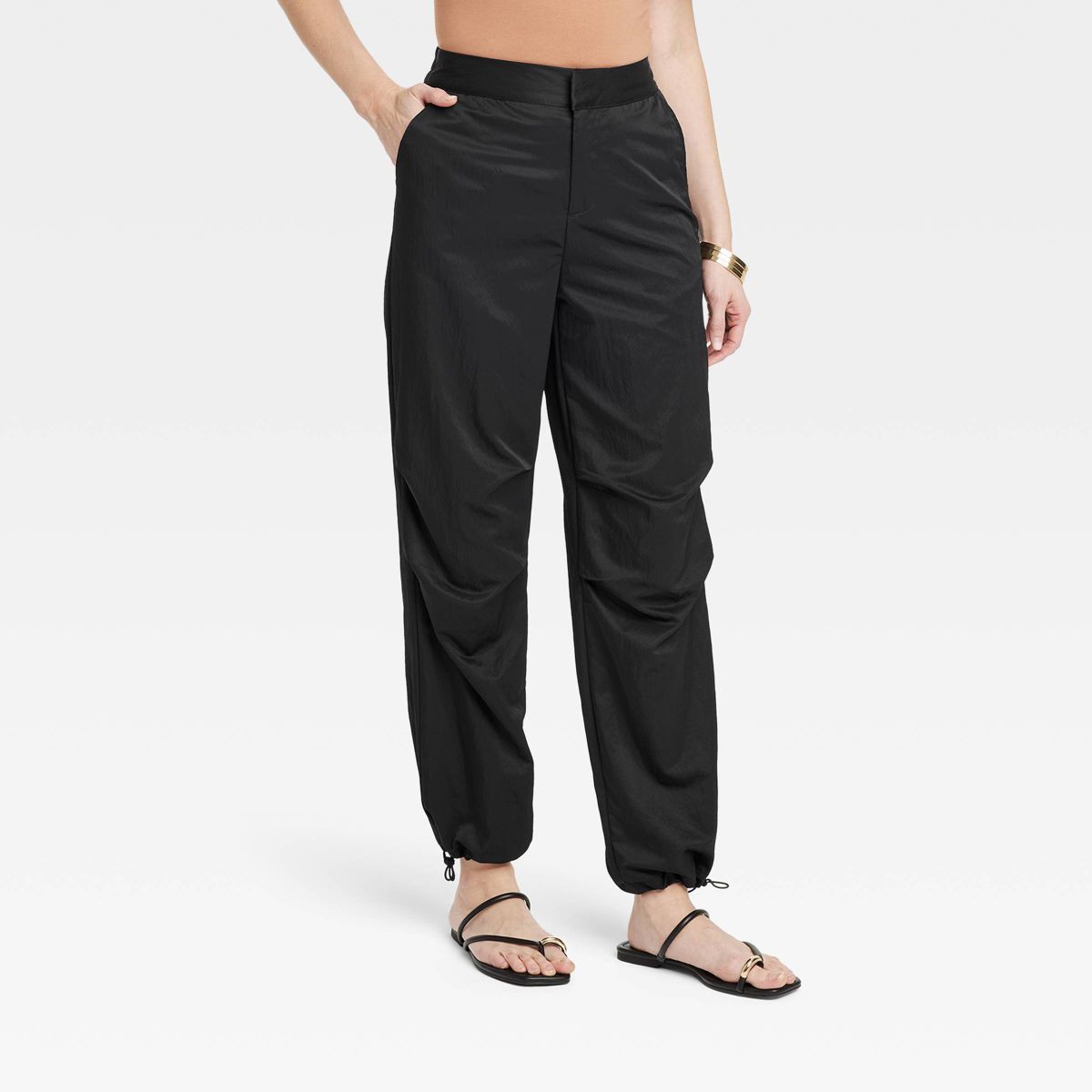 Women's High-Rise Parachute Pants - A New Day™ Black 4 | Target