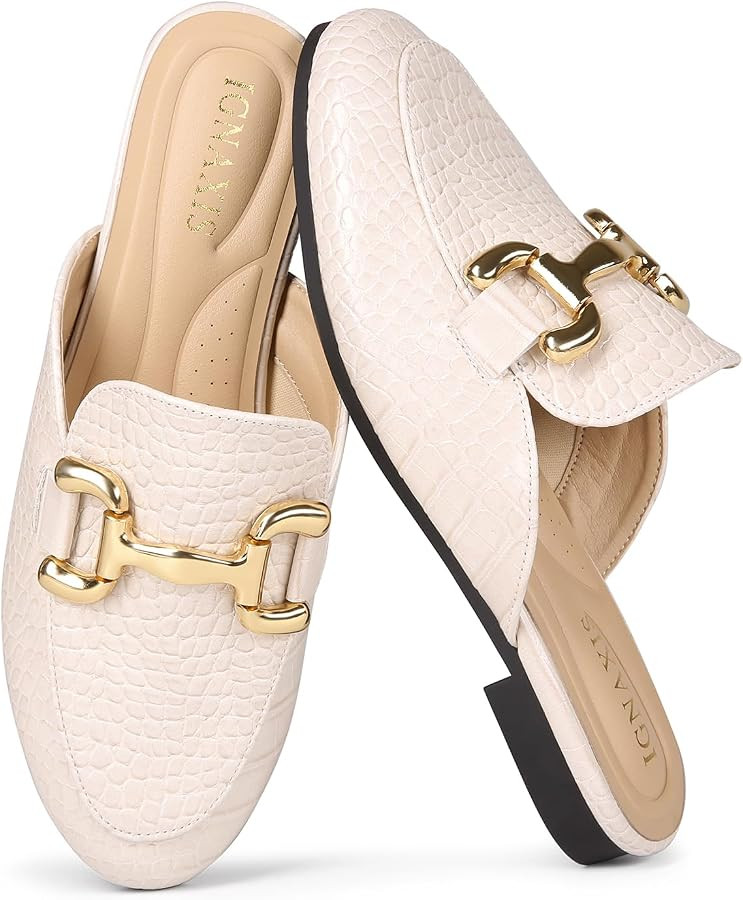 Mules for Women Flats Round Toe Womens Mules Buckle Slip on Slides Backless Loafer Shoes | Amazon (US)