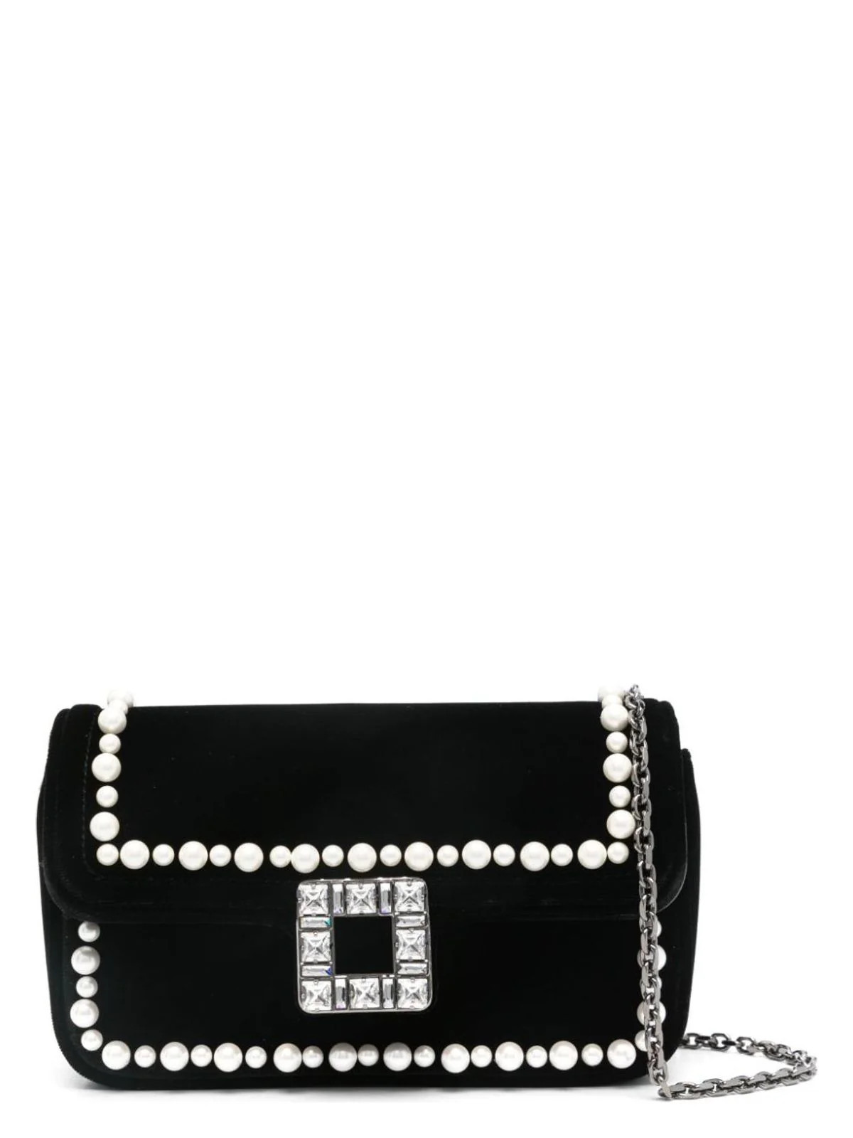Roger Vivier Women's Jeu De Fille Velvet Clutch in Black | Size UNI | RBWANMC9100 | LOZURI