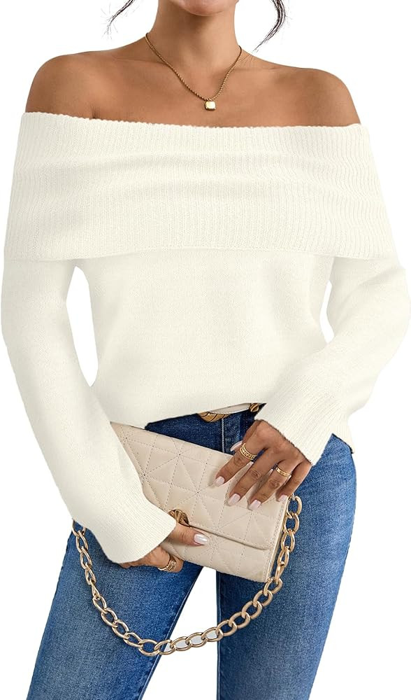 SunnyMelody Womens Off The Shoulder Sexy Sweater Fall 2025 Trendy Ladies Dressy Chunky Ribbed Kni... | Amazon (US)