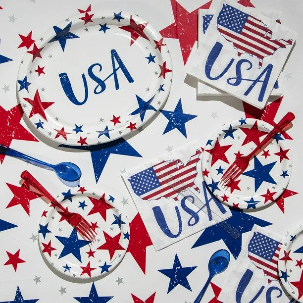 Red, White & Blue Stars Oval Disposable Paper Plates, 8Ct. Way to Celebrate | Walmart (US)