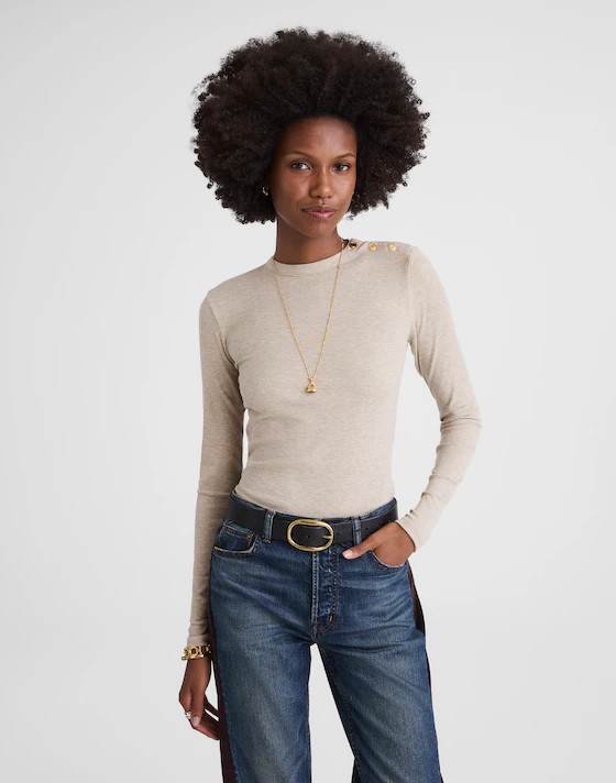Ribbed Button Crewneck Tee | Madewell | Madewell