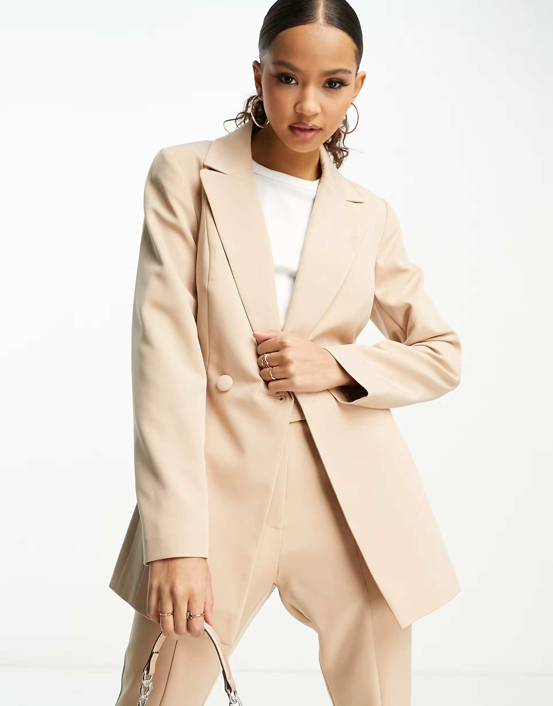Miss Selfridge double breasted blazer in stone - part of a set | ASOS (Global)
