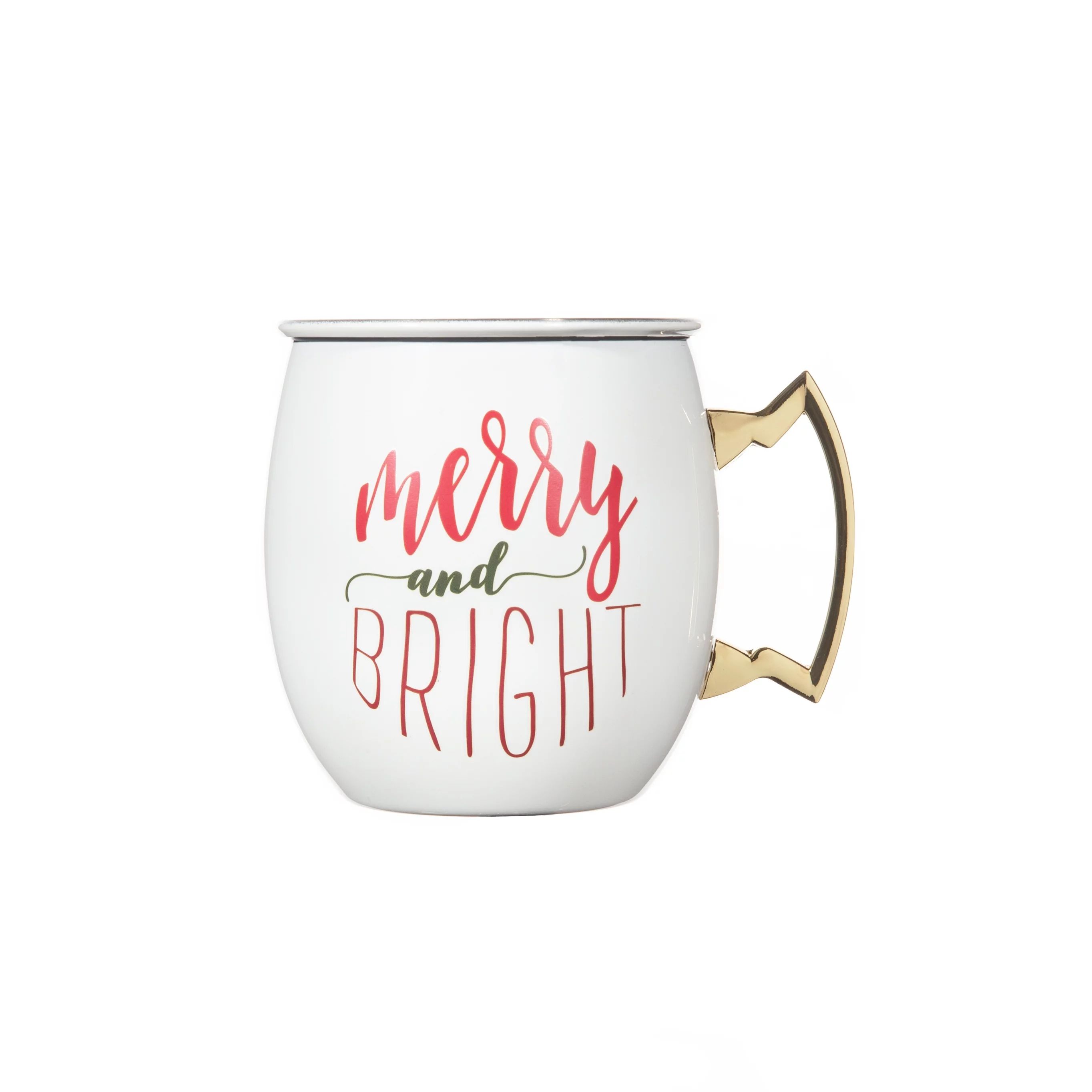 Holiday Time Stainless Steel White "Merry and Bright" 20 Fluid Ounce Capacity Moscow Mule Mug | Walmart (US)