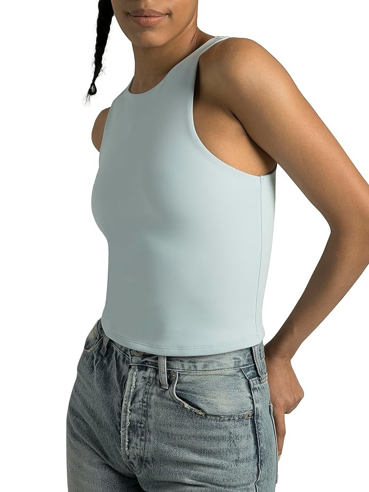 Colorfulkoala Women's High Neck Tank Tops Body Contour Sleeveless Crop Double Lined Yoga Shirts | Amazon (US)