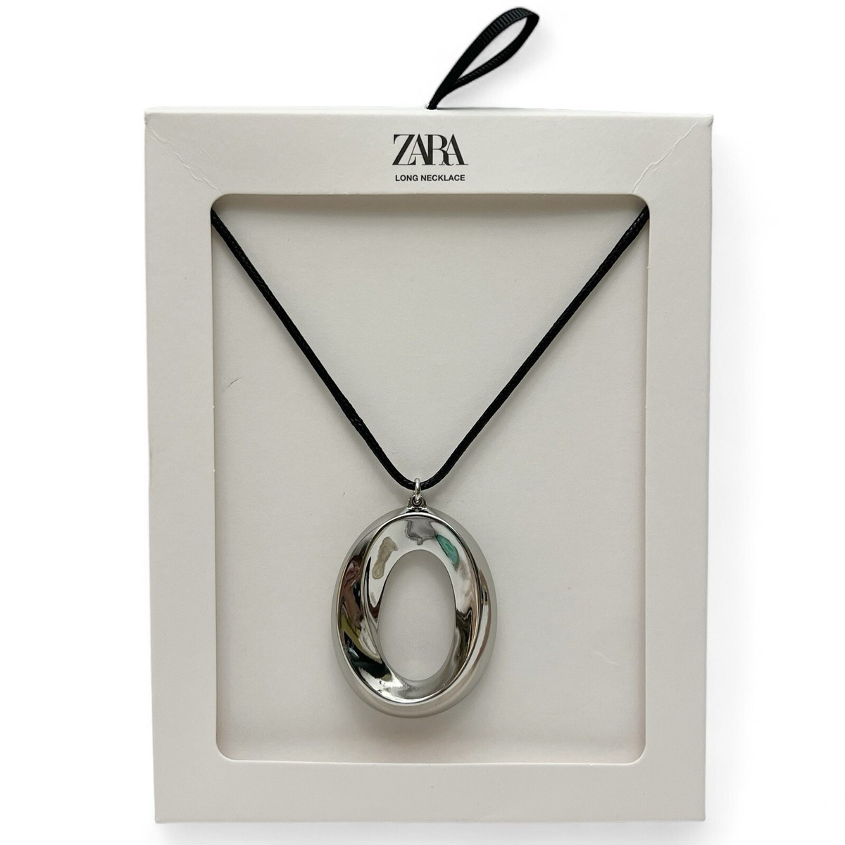 ZARA Silvertone Sculptural Circle Pendant Black Cord Necklace 1856/018 NEW  | eBay | eBay US