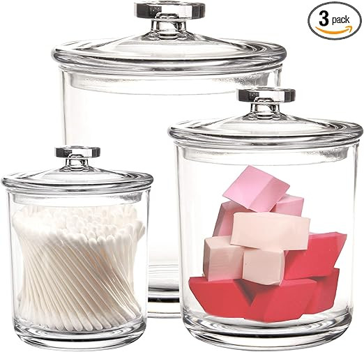 Youngever 60-Ounce, 30-Ounce and 15-Ounce Clear Plastic Apothecary Jars Set of 3 | Amazon (US)