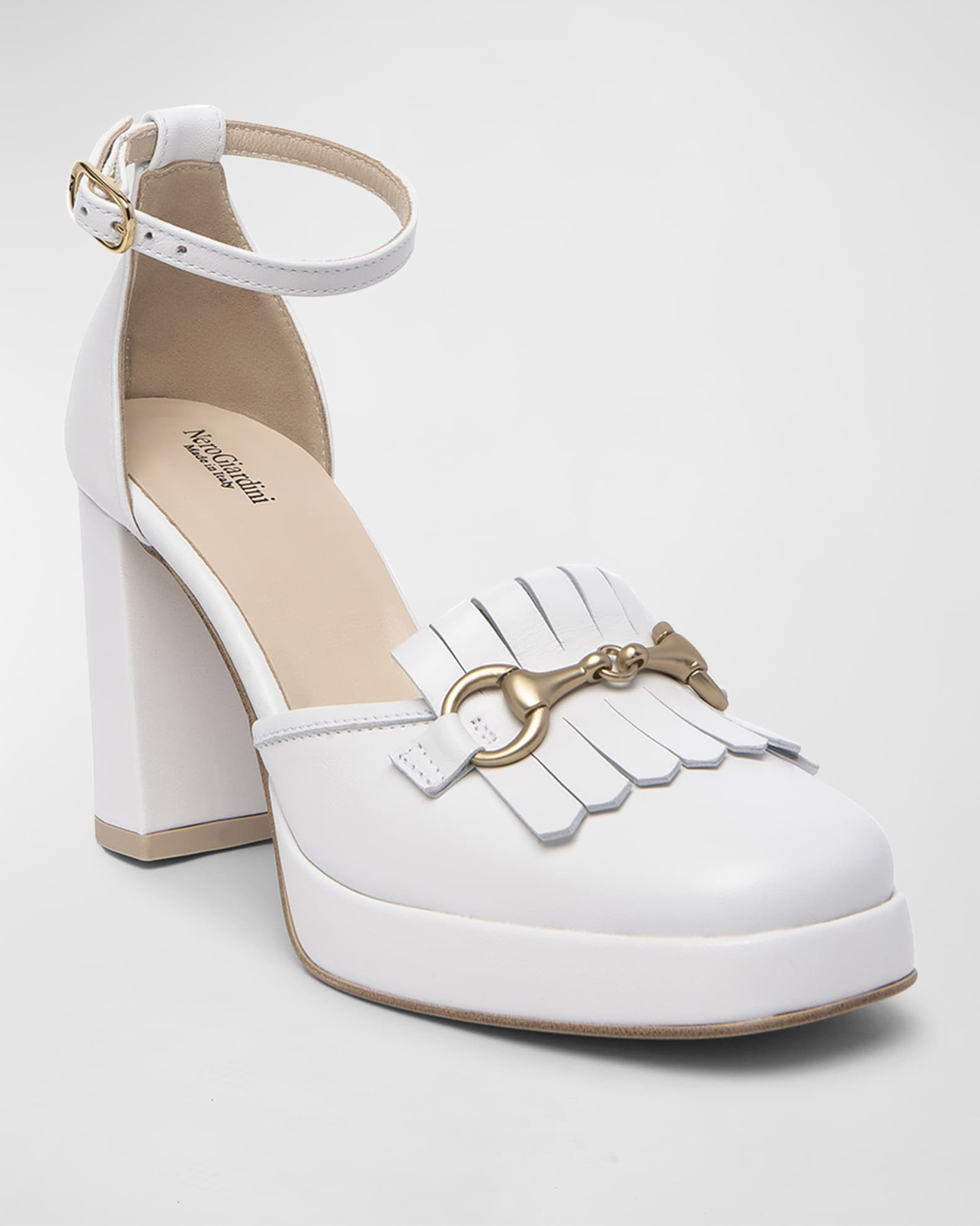 NeroGiardini Leather Kiltie Chain Ankle-Strap Pumps | Neiman Marcus