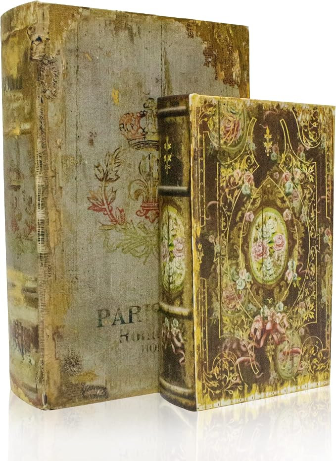 Decorative Book Box Set of 2, Trinket Keepsake Storage Boxes Shaped Storage Box Vintage Style Dec... | Amazon (US)
