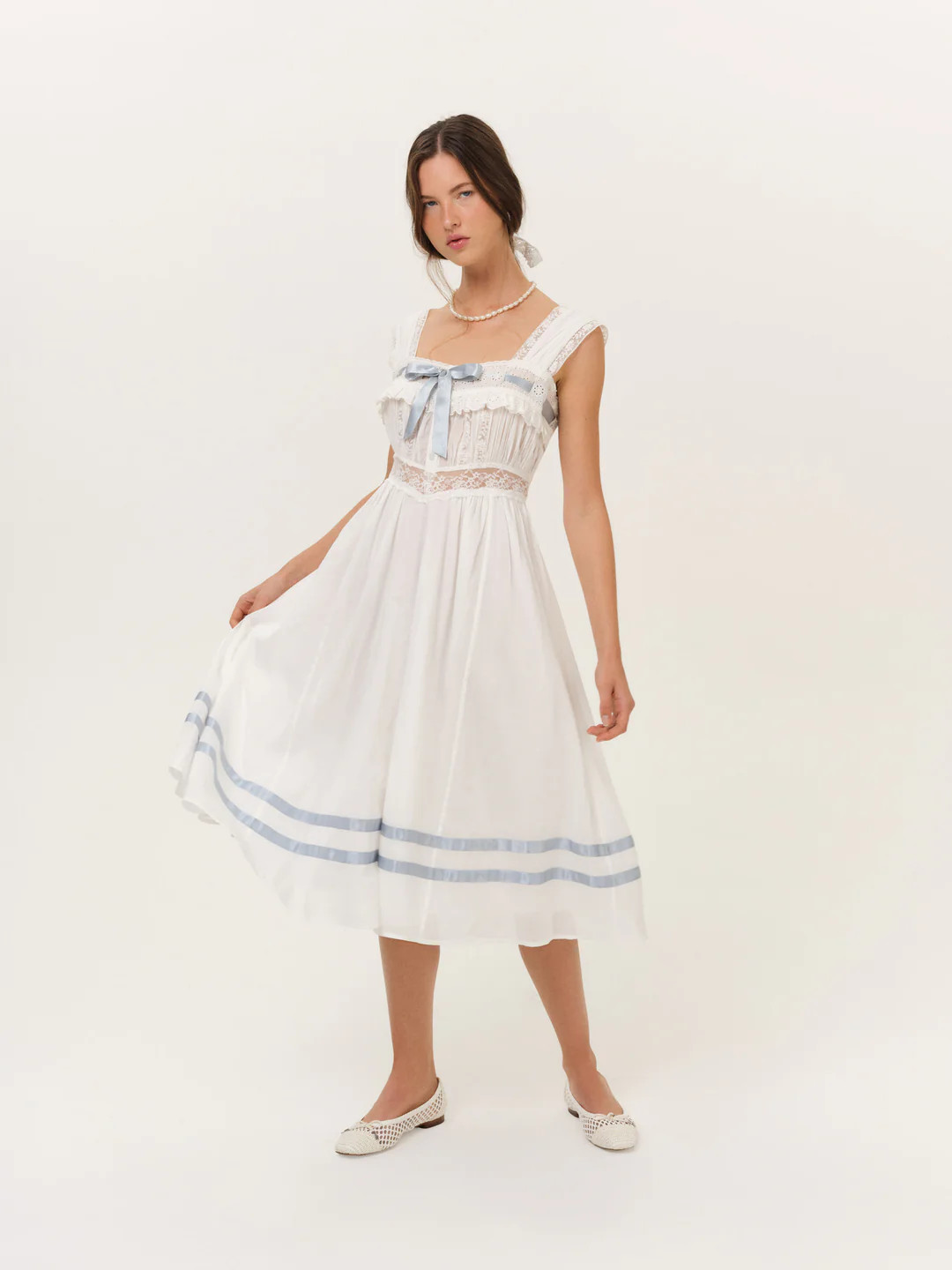 Fable Midi Dress \u2014 White Blue | For Love & Lemons