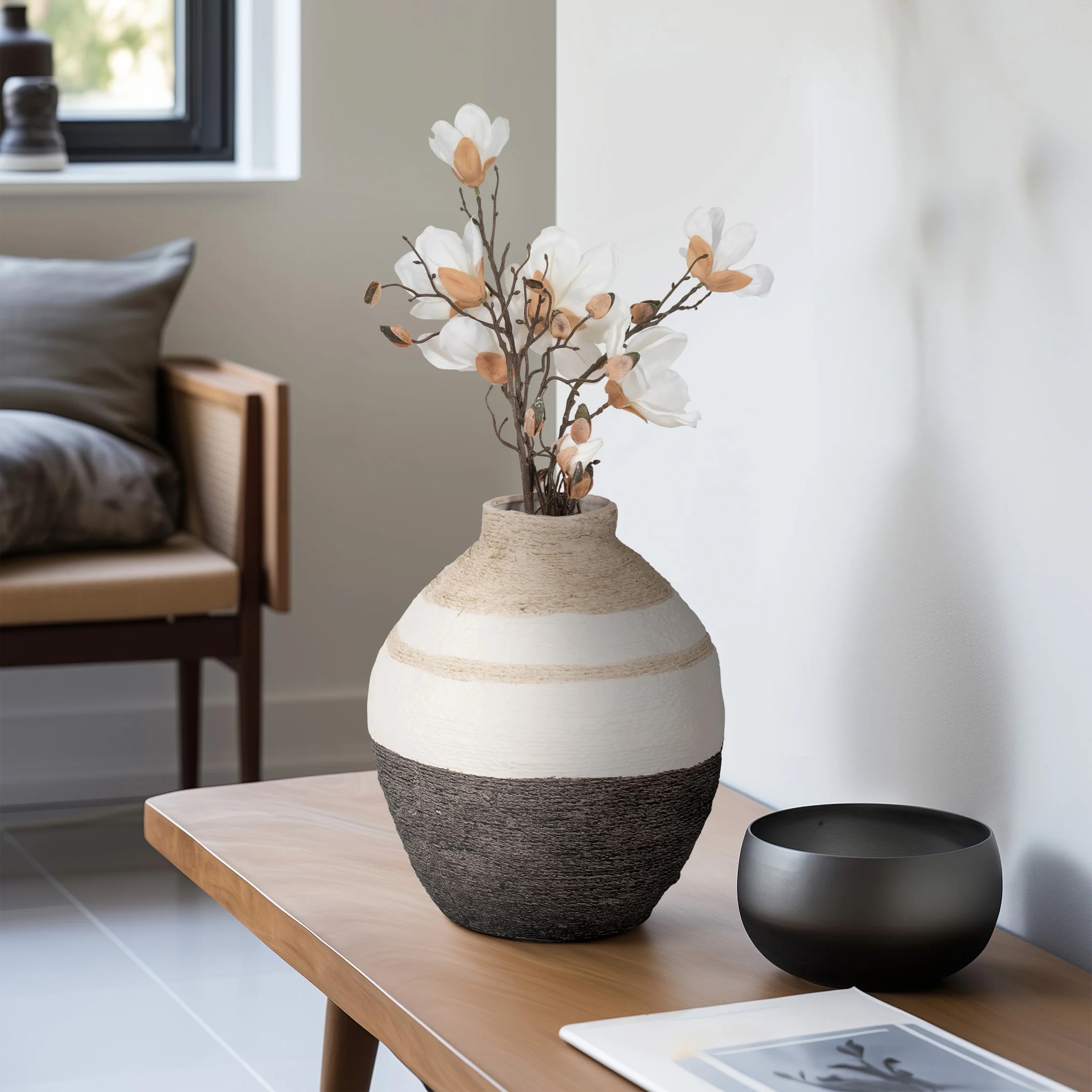 Textured Ceramic Vase - Modern Round Stoneware Vase with Matte Multicolor Finish - Decorative Boh... | Walmart (US)