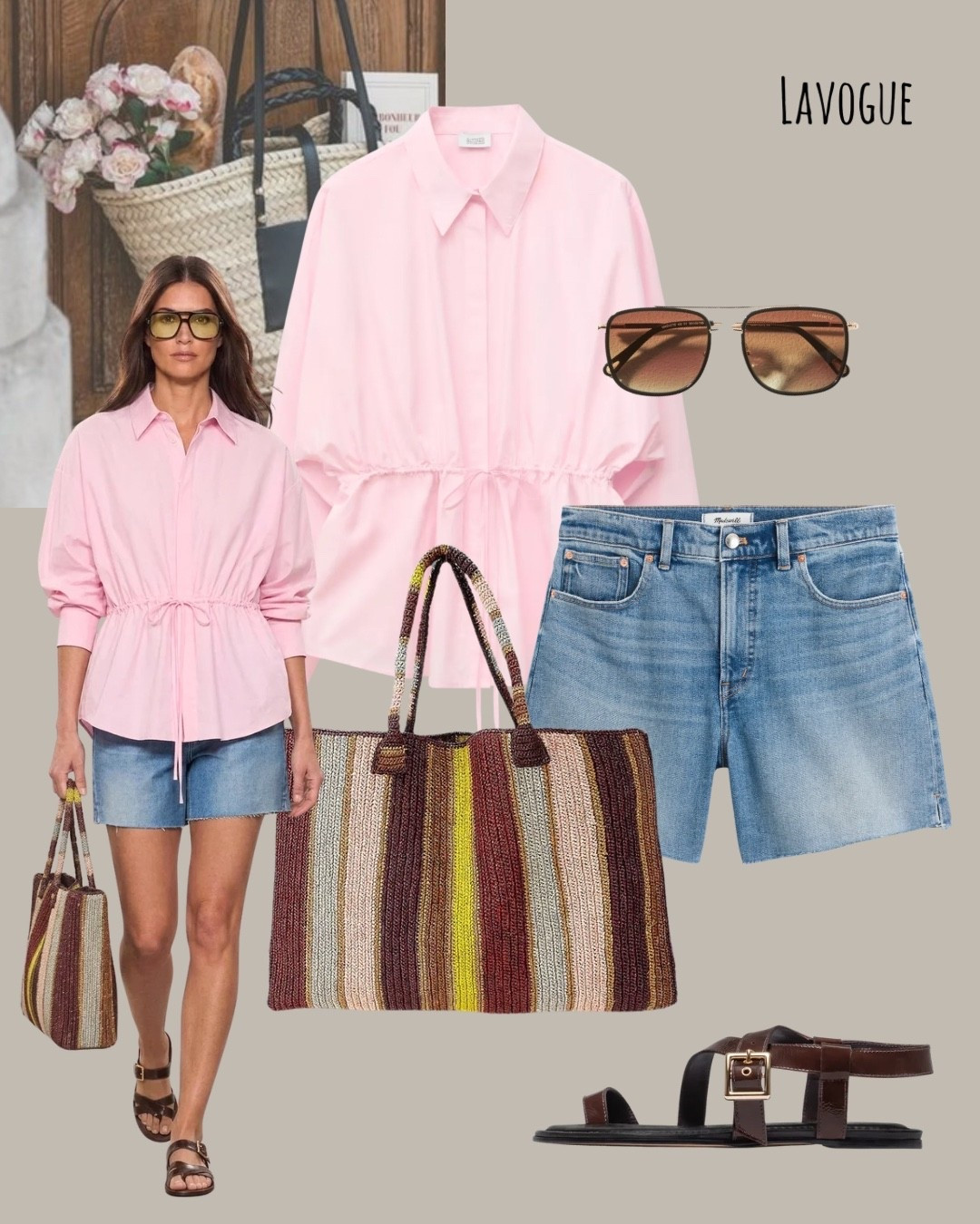 Easy summer style 🌸 Denim shorts, a breezy pink drawstring shirt, striped tote, and comfy brown sandals. Perf feet for sunny days!!

#LTKootd #LTKSeasonal #LTKTravel