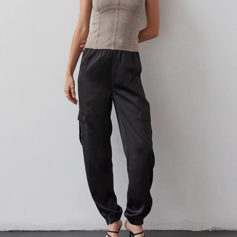 Crescent Brooklyn Satin Cargo Joggers - Black | Verishop