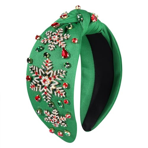 Christmas Headband for Women Jeweled Xmas Snowflake Headband Embellished Crystal Pearl Knotted Headbands Wide Top Knot Holiday Hairband Christmas Hair Accessories Festive Outfits Gifts (Snowflake 1) | Amazon (US)
