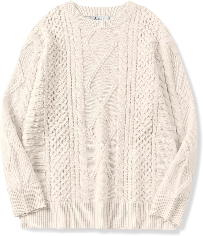 ANRABESS Sweaters for Women Oversized Crewneck Long Sleeve Casual Loose Cable Knit Pullover Tops ... | Amazon (US)