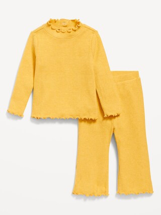 Plush Ribbed Long-Sleeve Top and Flare Pants Set for Baby | Old Navy (US)