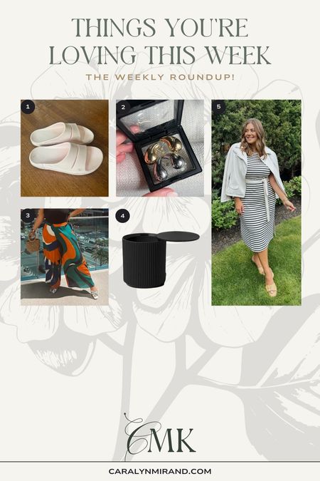 What you are loving this week - orthopedic sandals, designer inspired earrings, printed wide leg pants, outdoor storage table, midi summer dress (use CARALYN10 at Spanx)

#LTKWorkwear #LTKHome #LTKMidsize