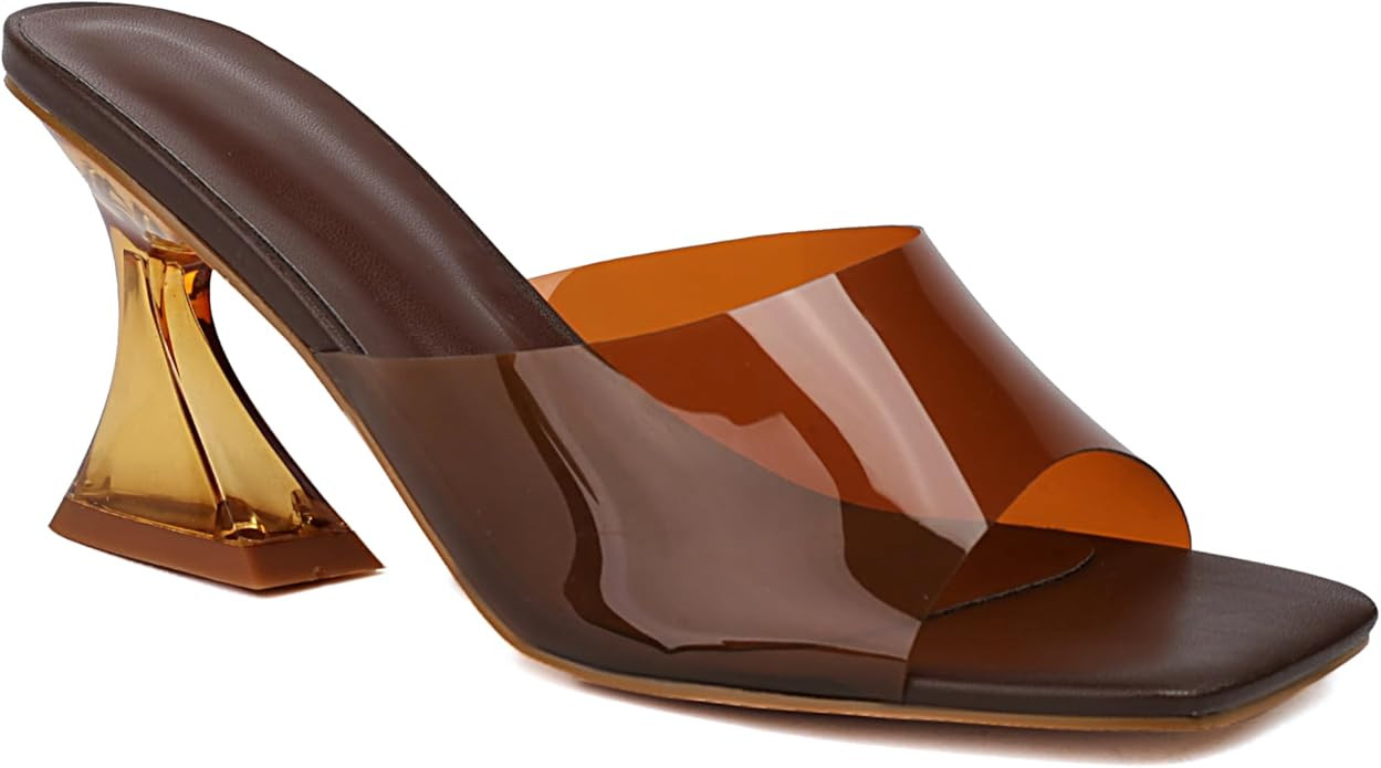 Women Sexy Clear Kitten Heels Sandals Transparent Square Open Toe Slipper Dress Shoes | Amazon (US)