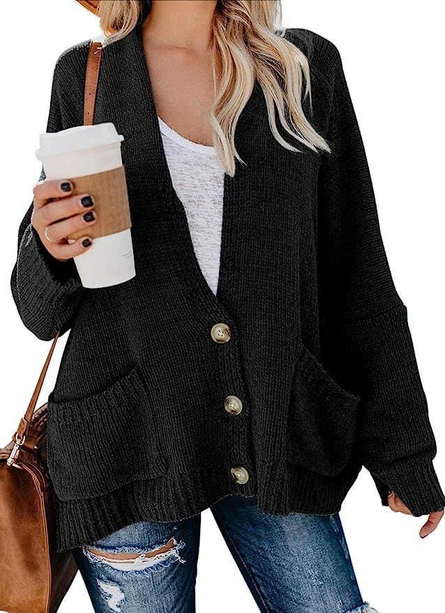 BLENCOT Womens Oversized Knit Texture Casual Loose Open Front Cardigan Sweaters with Pocket | Amazon (US)