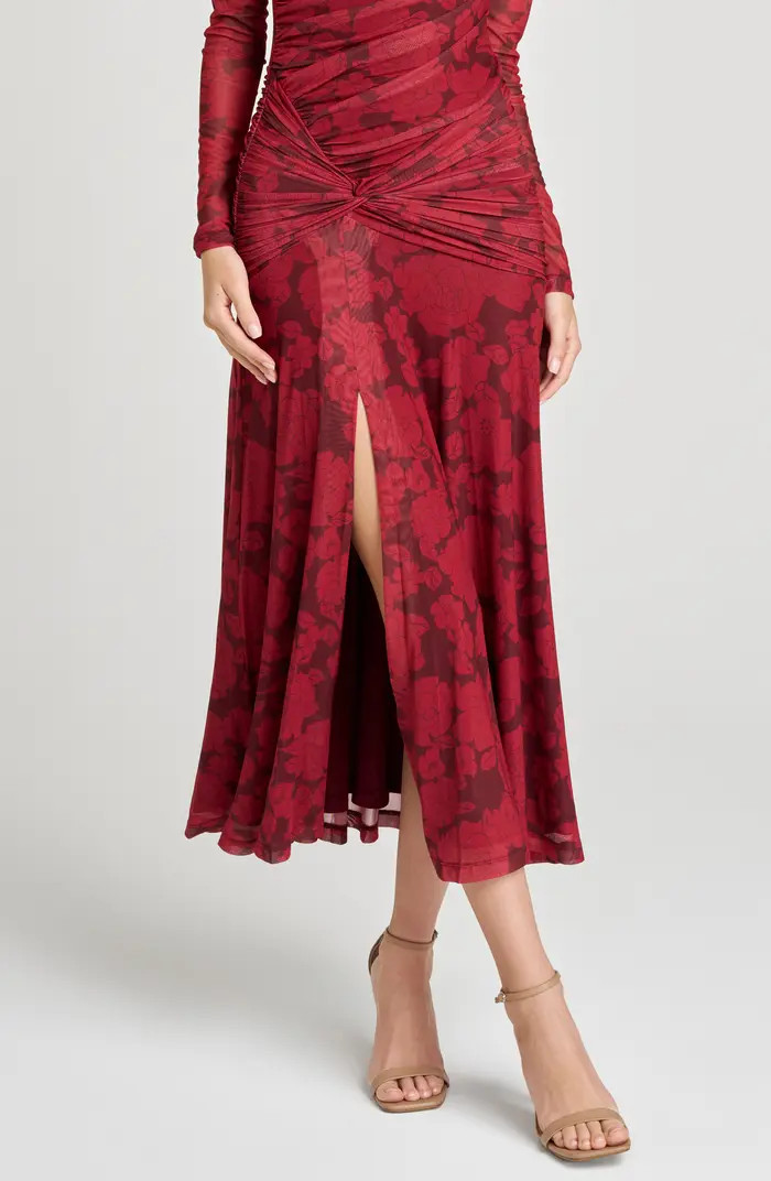 Selene Floral Ruched Long Sleeve Mesh Dress | Nordstrom