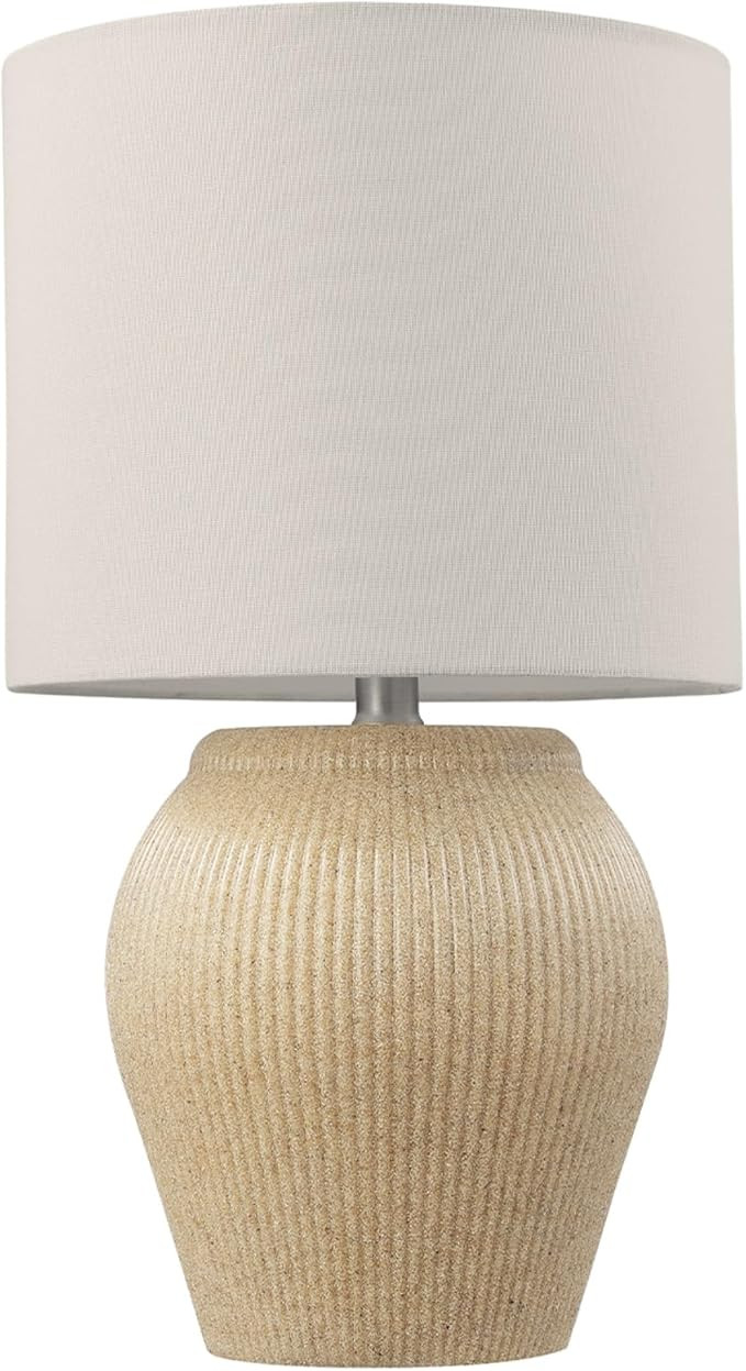 Globe Electric Emilia 17 in. Ceramic Table Lamp, Soft Beige Finish, White Linen Shade, On/Off Rot... | Amazon (US)