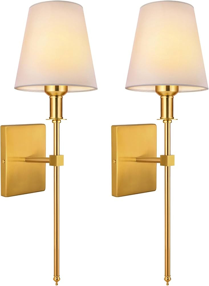 SoodMi Wall Sconces Sets of 2, Bathroom Vanity Sconces Wall Lighting with White Fabric Shades, Re... | Amazon (US)