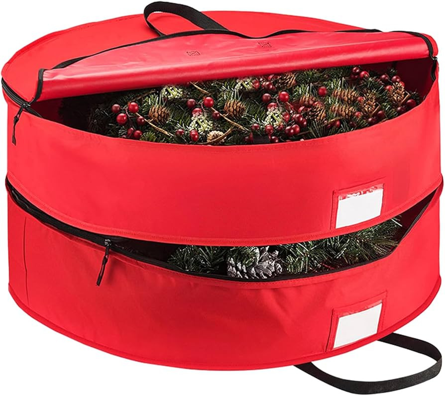 Acrux7 2 Layer 24 Inch Christmas Wreath Storage Container, Wreath Box Garland Storage Bags with H... | Amazon (US)